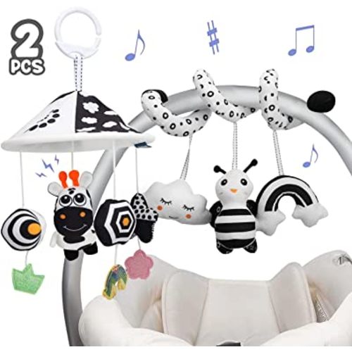 TOY Life 2 Pack Hanging Baby Toys 0-6 Months, Car Seat Spiral Toys for Babies 0-6 Months, Crib Toys Hanging Newborn Toys Black and White Hanging Stroller Activity Toy for Babies, Infant Carseat Toys
