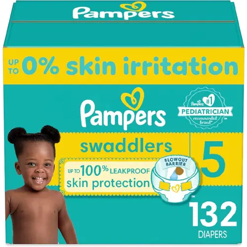 Pampers Swaddlers Diapers - Size 5, One Month Supply (132 Count), Ultra Soft Disposable Baby Diapers