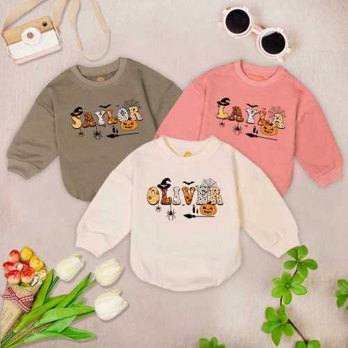 Personalized Baby Name Halloween Romper Sweatshirt, Custom Halloween Romper, First Halloween Baby Bodysuit, Halloween Baby Outfit