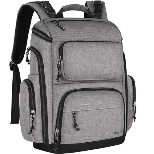 Mancro Diaper Bag Backpack, Multi-functional Baby Travel Back Pack for Dad, Men and Women, Large Capacity Waterproof Dad Work Bag with Laptop Pocket and Stroller Straps, Grey
