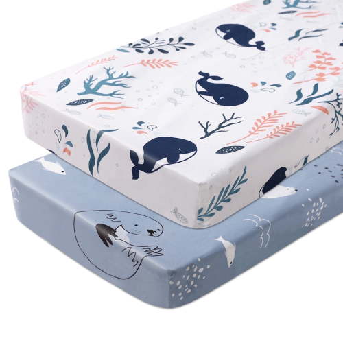 Gllquen Baby Mini Crib Sheets Fitted Quilted Playard Sheet for Toddler Boys Girls 38" x 26", Ocean Pals