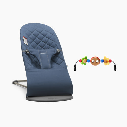 Babybjörn Bouncer Bliss and Toy Bar Bundle - Midnight Blue/Googly Eyes