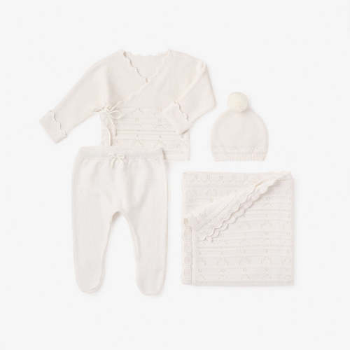 White Cashmere Pointelle Layette Set with Box WHITE / NB