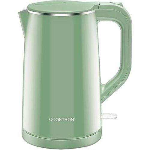 1.7L Electric Kettle Quiet, Double Wall Hot Water Boiler BPA-Free, Quiet Boil and Cool Touch Tea Kettle, Cordless with Auto Shut-Off & Boil Dry Protection, 1500W Fast Boiling, Green