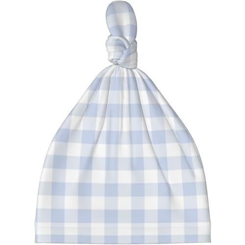 Blue Checkboard Baby Beanie Hat Knotting Soft Newborn Hats Suitable for 0-6 Months Baby Boy and Baby Girl Essentials