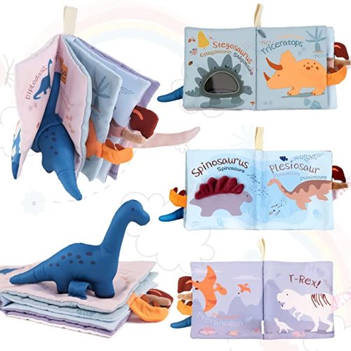Richgv Soft Baby Books 0-3-6-12 Months, Interactive 3D Baby Cloth Books, Newborn Toys Gifts, Touch and Feel Crinkle Books, My First Fabric Quiet Book, Stroller Toys, Infant Baby Sensory Toys - Dino