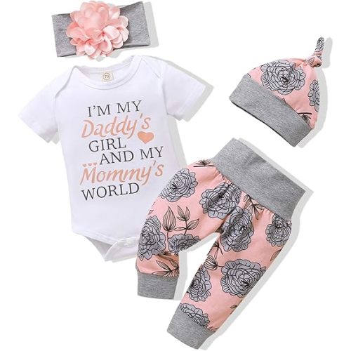 Renotemy Newborn Infant Baby Girl Clothes Summer Outfits Infant Romper Pants Cute Toddler Girl Clothes Gift Set