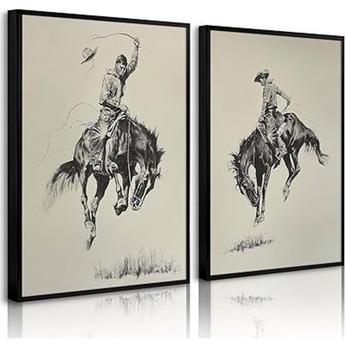 Western Cowboy Wall Art Decor Vintage Farmhouse Prints Western Cowboy Canvas Poster Retro Southwestern Wall Art Antique West Pictures Vintage Painting for Bathroom Bedroom 12x16x2 Inch Unframed