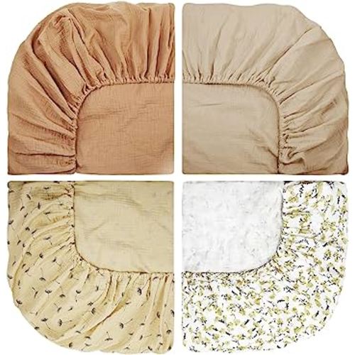 4 Pcs Muslin Crib Sheets for Baby Girl, 52" x 28" Neutral Crib Sheets Girl, Breathable Crib Mattress Sheet, Baby Sheets for Crib, Extra Soft Muslin Fitted Crib Sheet