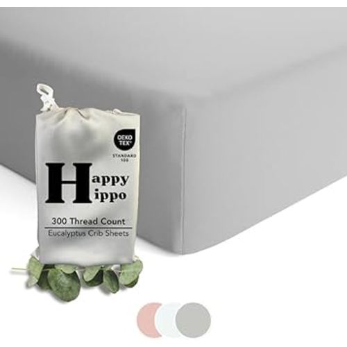 THE HAPPY HIPPO Organic Eucalyptus Crib Sheets for Boys & Girls - 100% Tencel Bedding - Soft, Cooling & Breathable Boho Neutral Fitted Crib Sheet for Standard Baby Crib Mattress or Toddler Bed - Grey