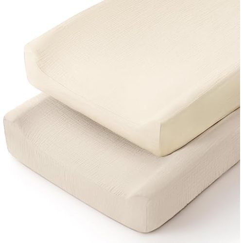 lulumoon Muslin Changing Pad Cover 2 pk (S - White & Cream)