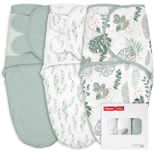 GLLQUEN BABY Girl Swaddles 0-3 Months - 3 Pack Baby Swaddles Sack for Newborn, Infant Sleep Sack, Easy Swaddling Wrap, The Summer of Monstera, Nursery Swaddle Blankets Essentials