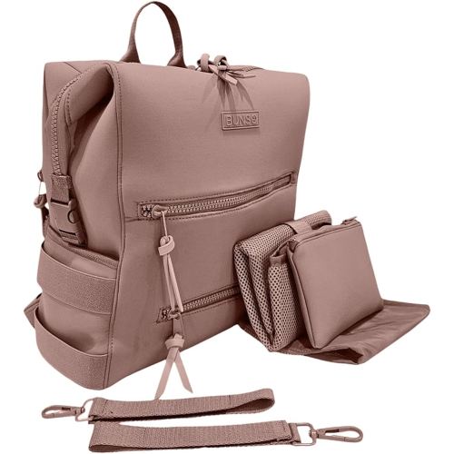 Neoprene Diaper Bag, Minimalist Backpack Diaper Bag with Pouch, Changing Pad, and Stroller Straps, Water Resistant and Lightweight Baby Girl Diaper Bag, Diaper Bag Backpack, Mauve