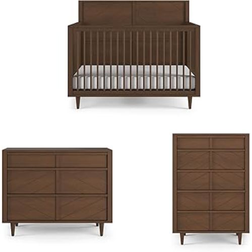Child Craft Surrey Hill Crib, Dresser and Chest Nursery Set, 3-Piece, Includes 4-in-1 Convertible Crib, Dresser, and Chest, Grows with Your Baby (Toasted Chestnut)