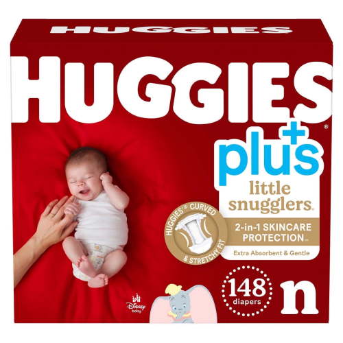 Huggies Little Snugglers Plus Baby Diapers, Newborn Size, Absorbent and Gentle Protection