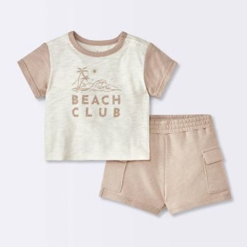 Baby Boys' Beach Club Cargo Top & Shorts Set - Cloud Island™ Cream Newborn