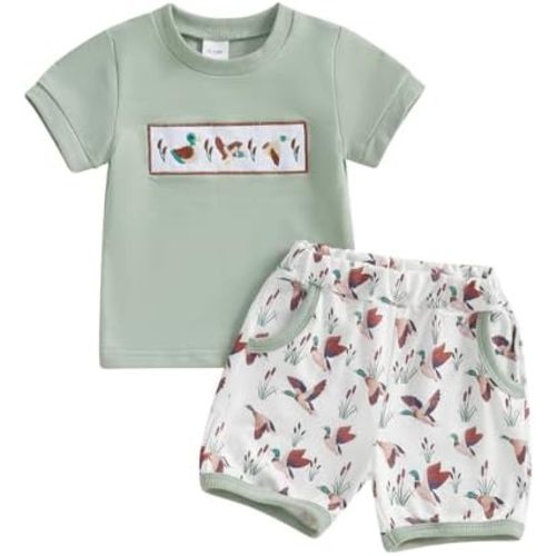 Kaipiclos Baby Boys Clothes Toddler Summer Outfits Short Sleeve Duck Print Pocket T-Shirt Tops and Shorts Farm Baby Clothes