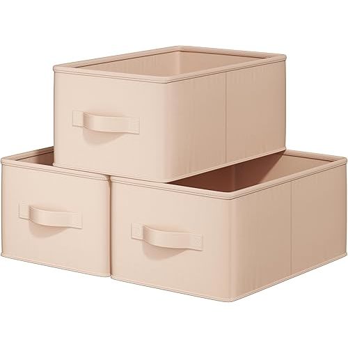 Storage Bins, Fabric Satin Storage Baskets for Shelves, 14.75" L*10.25" W*8" H Collapsible Storage Bins with Handles for clothes, Closet Baskets and Bins with Handles, Blush Pink, 3-Pack