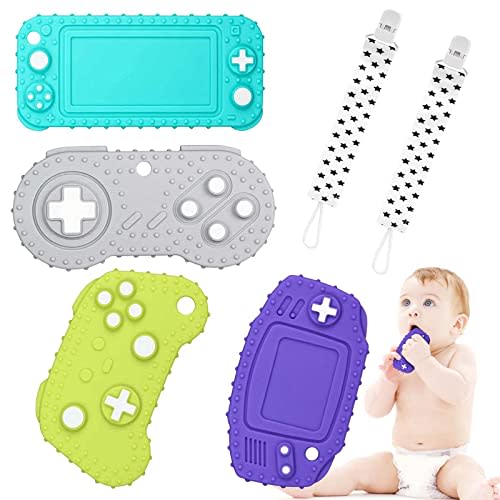 Chuya Baby Teether,Remote Teething Chew Toy for Babies 3-12 Months(4 Pack),Silicone Baby Teething Toys for Infant Toddlers, BPA-Free, Game Controller Toy