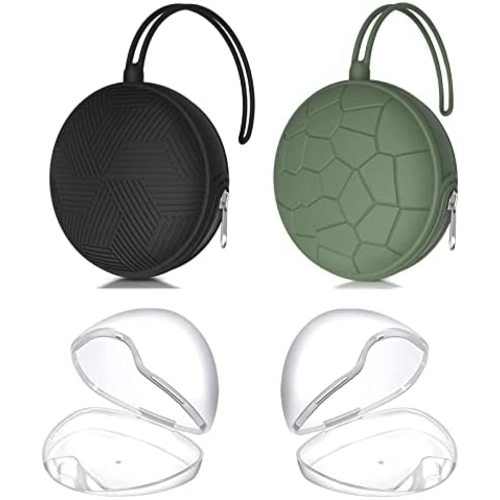 Smlpuame 4 Pack Pacifier Holder Case Set,2 Silicone Portable Pacifier Cover Pouch Bag for Diaper Bags Baby Carriage with 2 Transparent Pacifier Storage Container Box,Easy to Clean,(Green+Black)