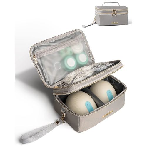 Breast Pump Bag Wearable Breastpump Bags for Travel Portable Pumps Parts Carrying Case Breastfeeding Pumping Cases for Work (Grey)