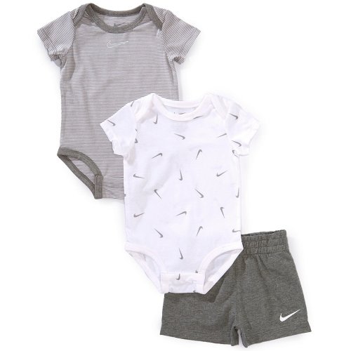 Nike Baby Girls Newborn-9 Months Short-Sleeve Striped Bodysuit, Short-Sleeve Swoosh-Printed Bodysuit & Shorts Set