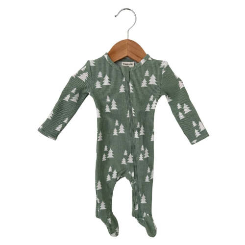 SpearmintLOVE Organic Waffle Basic Zip Footie, Alpine Trees