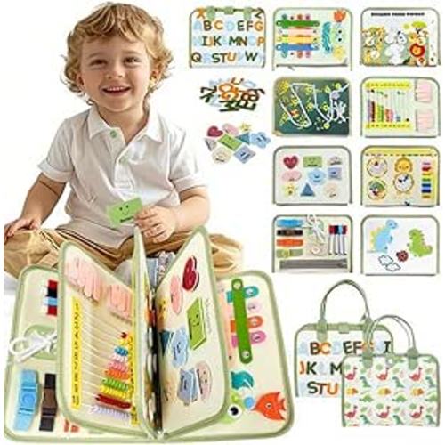 Toddler Busy Board - Montessori Busy Book Travel Toys Sensory Board Educational Activity Book for Learning Fine Motor Skills, Gifts for Girls Boys Toddler