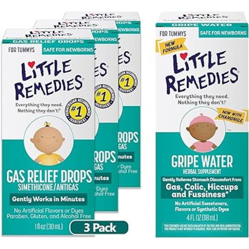 Little Remedies Baby Bundle; 1oz Natural Berry Flavor Gas Relief Drops, Pack of 3 & 4Fl Oz Gripe Water
