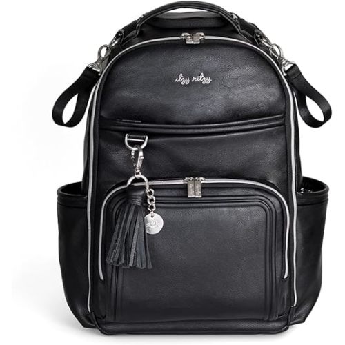 Itzy Ritzy Diaper Bag Backpack – Large Capacity Boss Plus Baby Backpack Diaper Bag Featuring 19 Pockets, Changing Pad, Stroller Clips, and Comfortable Backpack Straps, Black with Silver Hardware