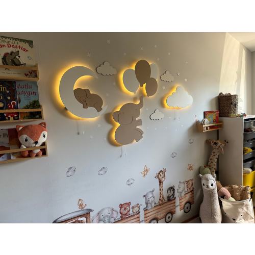 Set of 4 Baby Room Lamp, Nursery Night Light, Nursery Wall Art, Cloud Lamp, Nursery Wall Decor, Elephant Nursery Decor, Cloud Light