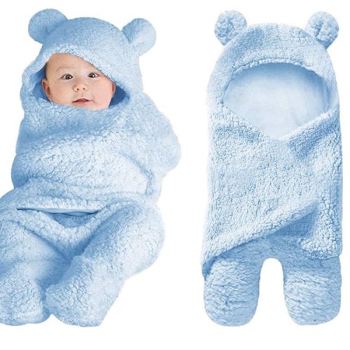 XMWEALTHY Cute Baby Items Newborn Plush Nursery Swaddle Blankets Soft Infant Girls Clothes Light Blue