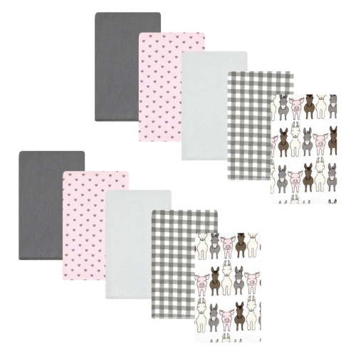 Hudson Baby Infant Girl Cotton Flannel Burp Cloths, Farm Friends Pink 10-Pack, One Size