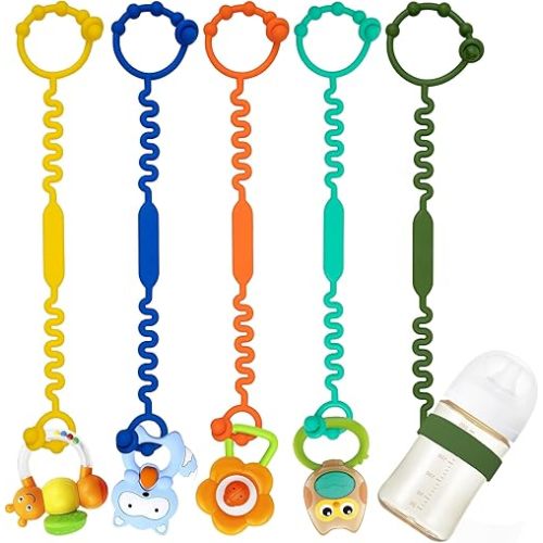 Silicone Toy Straps for Baby, Pacifier Holder Clip with Self-Adjusting Bayonet, Pure Silicone Material Without BPA; Can Be Used for Teethers, Feeding Bottles, Toys, Baby Cribs, High Chairs(5pcs)