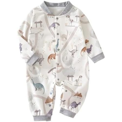 100% Organic Cotton Soft Baby Romper Jumpsuits for Boys and Girls Unisex, Long Sleeve, 0-24 Months