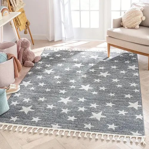 Well Woven Kosme Grey Geometric Star Pattern Stain-Resistant Area Rug (3'11" x 5'3")