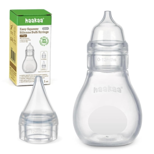 Haakaa Silicone Baby Nasal Aspirator | Nose Bulb Syringe | Easy-Squeezy Baby Nose Cleaner, 0m+ Newborn Infant &Toddler - BPA Free Silicone-2 Tips