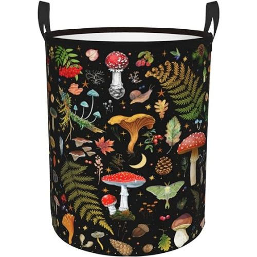 Mushroom Laundry Hamper, Mushroom Laundry Basket, Waterproof Collapsible Clothes Hamper with Easy Carry Handles in Laundry Room Livingroom Bedroom Bathroom College Dorm, 13.4x16.5IN