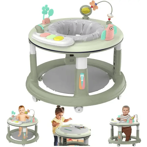 Baby Walker with 5 Adjustable Heights, Baby Walkers and Activity Center for Boys Girls Babies 6-12 Months, Features 360 Degree Swivel Seat, Music, Detachable Toys, Bounce Foot pad（Green）…