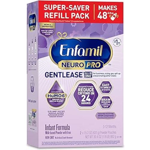Enfamil NeuroPro Gentlease Baby Formula, Brain Building DHA, HuMO6 Immune Blend, Designed to Reduce Fussiness, Crying, Gas & Spit-up in 24 Hrs, has Prebiotics to Promote Softer Stools, Baby Milk, 30.4 Oz Refill