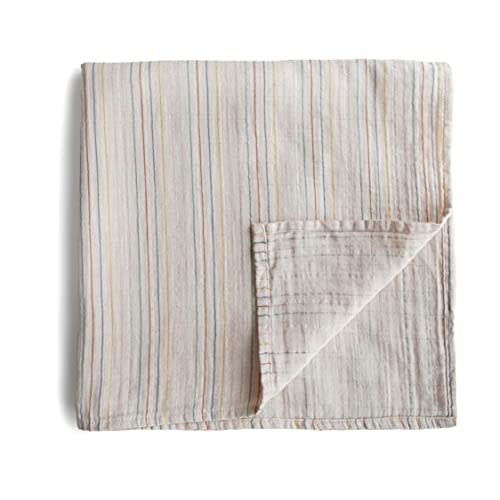 mushie Muslin Baby Swaddle Blanket | 100% Organic Cotton (Retro Stripe)