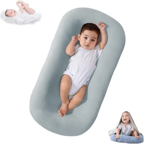 Lucakuins Baby Lounger, Bionic Design Baby Lounger for Newborn 0-24 Months, Soft Organic Cotton Breathable Lounger for Infants (Grayish Blue Baby Lounger)