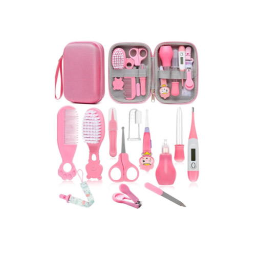 Baby Healthcare and Grooming Kit, Safety Newborn Nursery Baby Care Kit, with Hair Brush Comb, Nail Clipper, Thermometer, Pacifier Clip, Baby Registry Search, Newborn Essentials Girls Boys (Pink)
