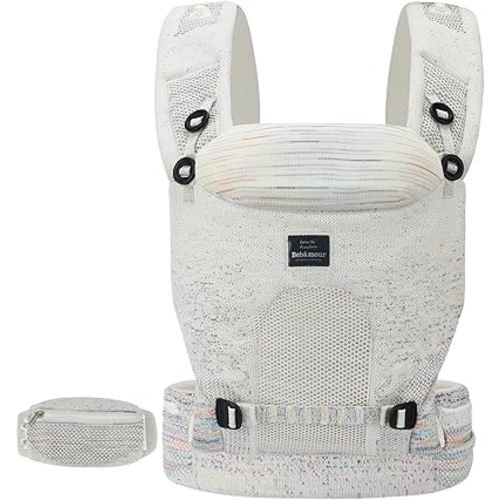 Bebamour Knit Baby Carrier Newborn to Toddler -Lightweight Baby Wrap Carrier 3-in-1 Baby Carrier Front and Back Carry (Cream,7-32 lbs)