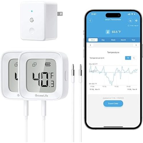 GoveeLife WiFi Refrigerator Thermometer with Alarm, Wireless Digital Freezer Temperature Gauge with App Control, LCD Display, 2 Years Free Data Export, for Home Kitchen Fridge Pool Hot Tub 2 Pack