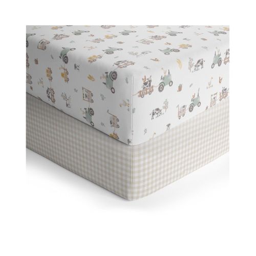 Living Textiles Cot Fitted Sheet 2 Pack Tractor Ride