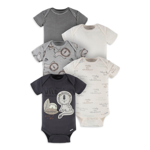 Gerber Baby Boy Short Sleeve Onesie Bodysuits, 5-Pack (Preemie-24 Months)