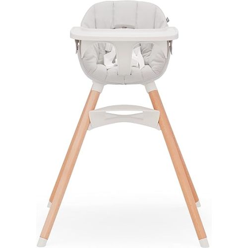 Lalo The Chair Convertible 3-in-1 High Chair - Wooden High Chair for Babies & Toddlers, Baby High Chair with Dishwasher Safe Tray, Adjustable Footrest & Machine Washable High Chair Cushion, Coconut