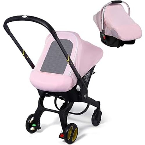 Car Seat Covers for Babies, Original Baby Car Seat Cover for Girls Boys, Stretchy Infant Carseat Canopy with Adjustable Breathable Mesh Window & Pocket, Kick-Proof Stroller Cover for Spring Summer