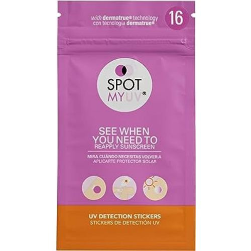 SPOTMYUV UV Detection Stickers for Sunscreen with Patented DERMATRUE SPF Sensing Technology | KNOW WHEN TO REAPPLY SUNSCREEN TO HELP PREVENT SUNBURN - 16 Count